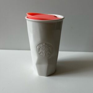 Starbucks White Tumbler with Coral Lid
